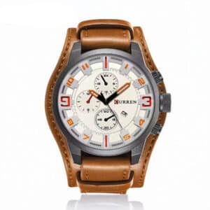 Reloj Curren 8225 Cuff de Cuero Camel Dial Blanco Caballero