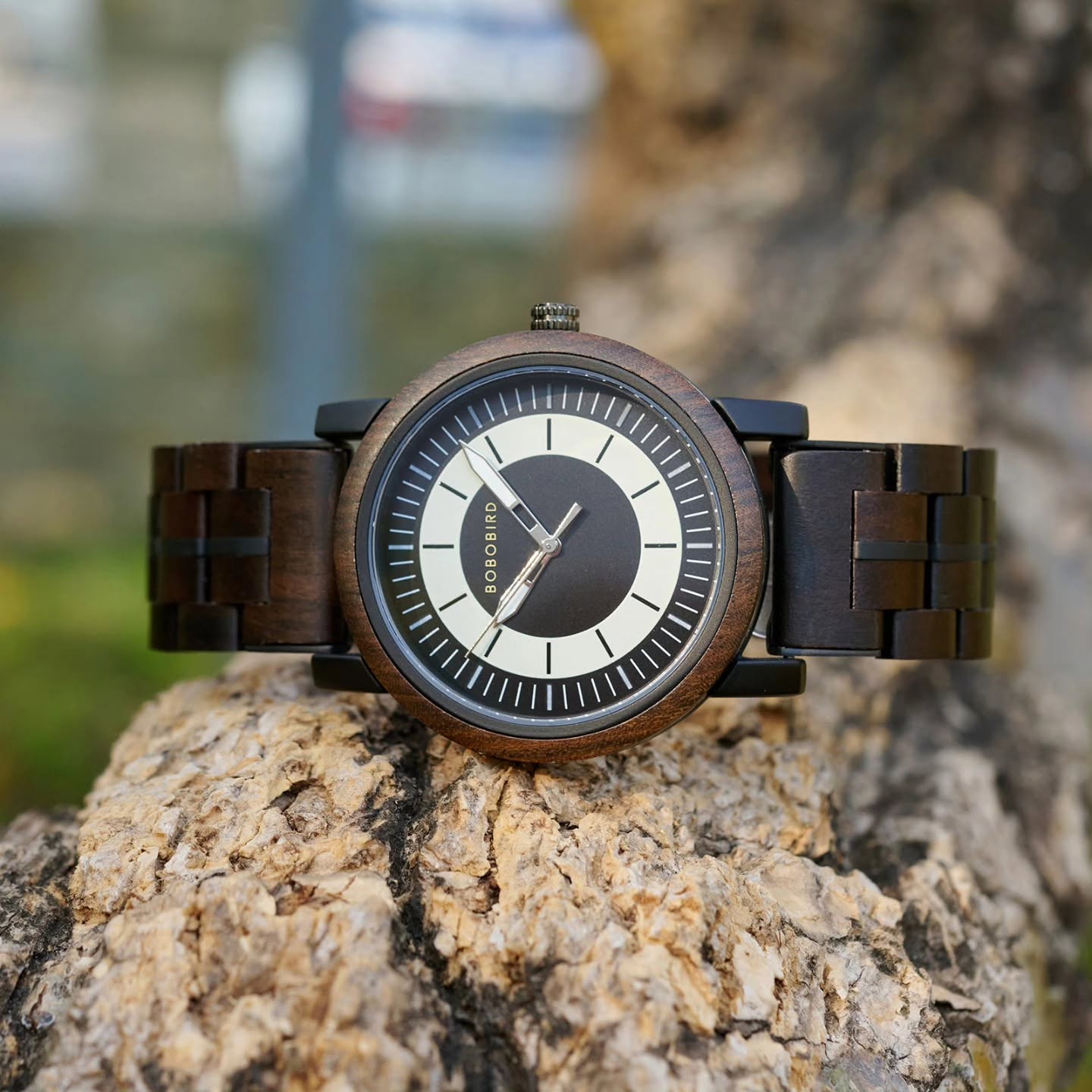 Reloj de Madera Minimalista Bobo Bird Esfera Negra y Crema Caballero - Imagen 3