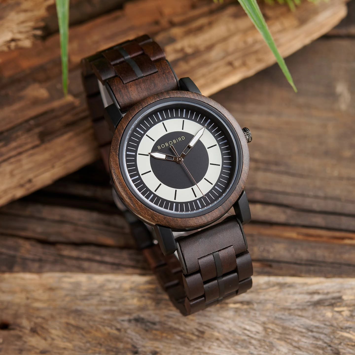 Reloj de Madera Minimalista Bobo Bird Esfera Negra y Crema Caballero - Imagen 5