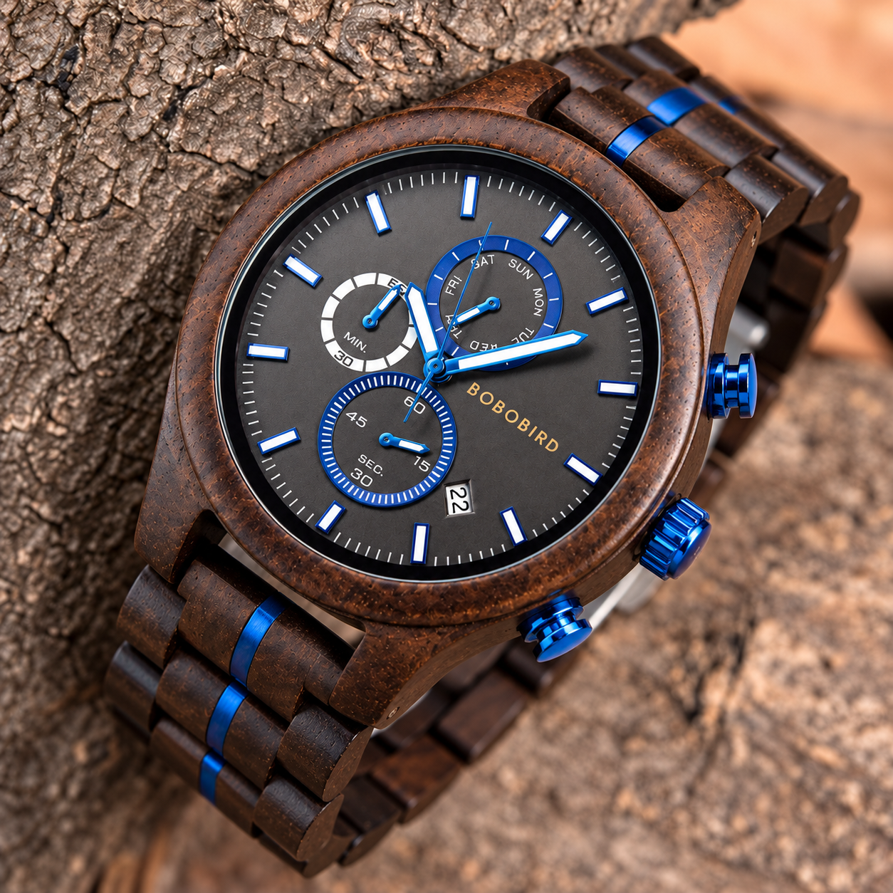 Reloj Bobo Bird GT193 Ébano Azul con Fecha Caballero - Imagen 3