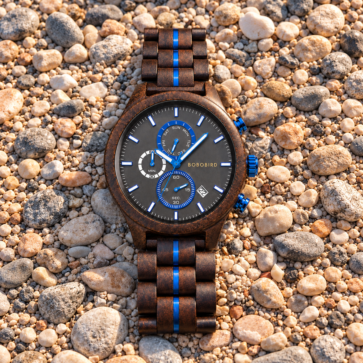 Reloj Bobo Bird GT193 Ébano Azul con Fecha Caballero - Imagen 2