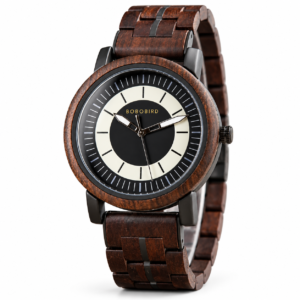 Reloj de Madera Minimalista Bobo Bird Esfera Negra y Crema Caballero