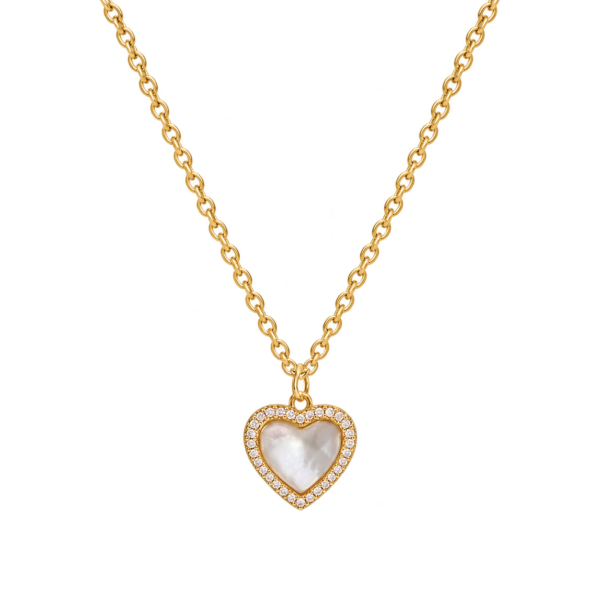 Collar Corazón de Nácar con Circonias Tono Dorado Dama